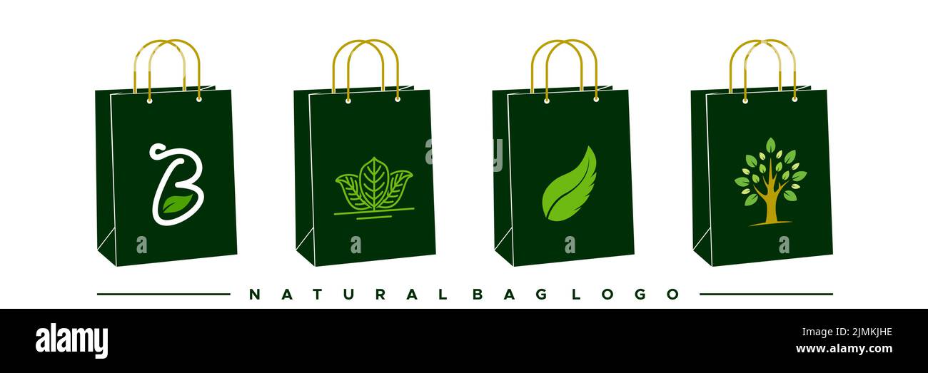 Ensemble de sacs à provisions naturels avec motif vectoriel d'icônes représentant feuilles, plantes et arbres Illustration de Vecteur