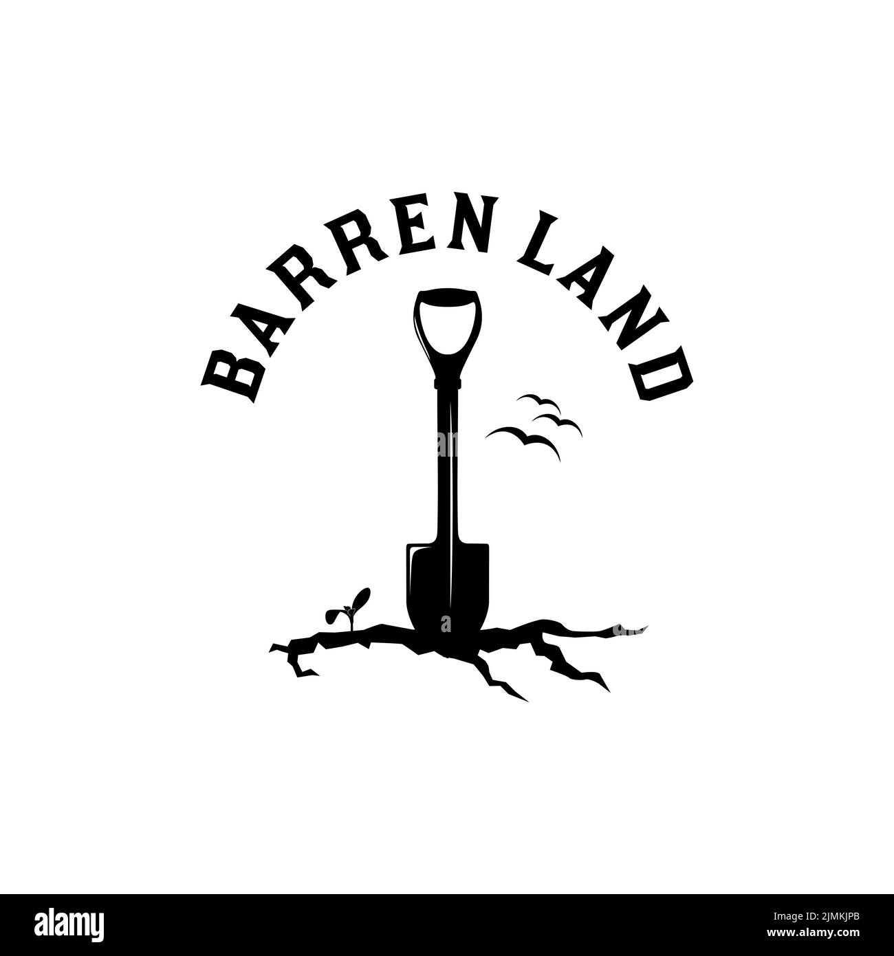 Terrain fissuré et pelle pour Barren Ssécheresse logo inspiration Design Illustration de Vecteur