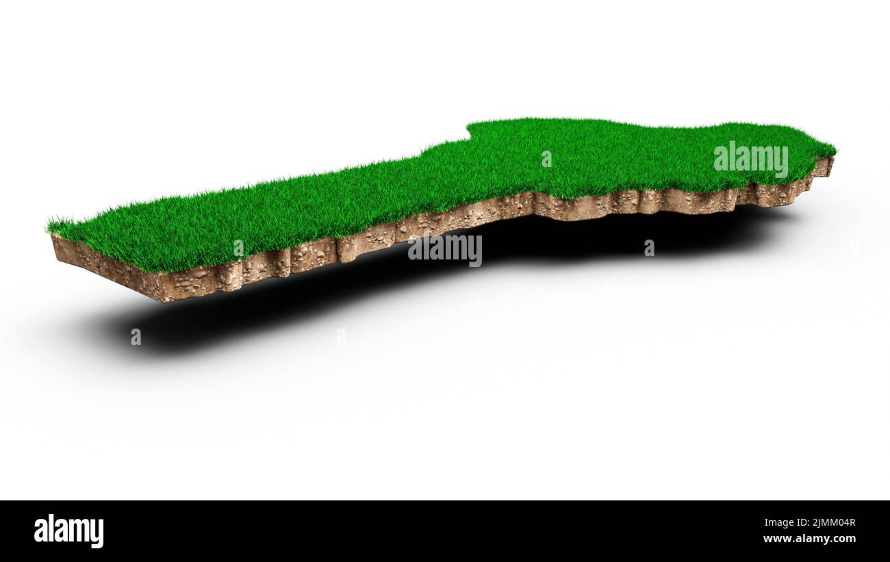 Une illustration de la carte du Bénin en 3D avec une coupe transversale sur fond blanc Banque D'Images