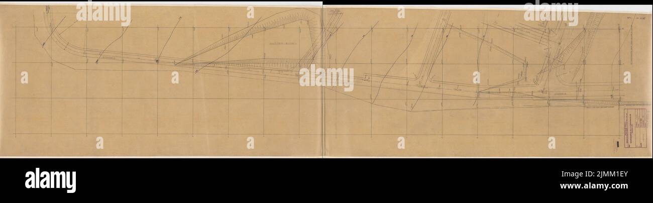 Poelzig Hans (1869-1936), I.G.-Farben, Francfort-sur-le-main. Bâtiment administratif : plan du site (ajouts) 1 : 200. Crayon sur transparent, 54,00 x 230,00 cm (bord de numérisation inclus). Banque D'Images