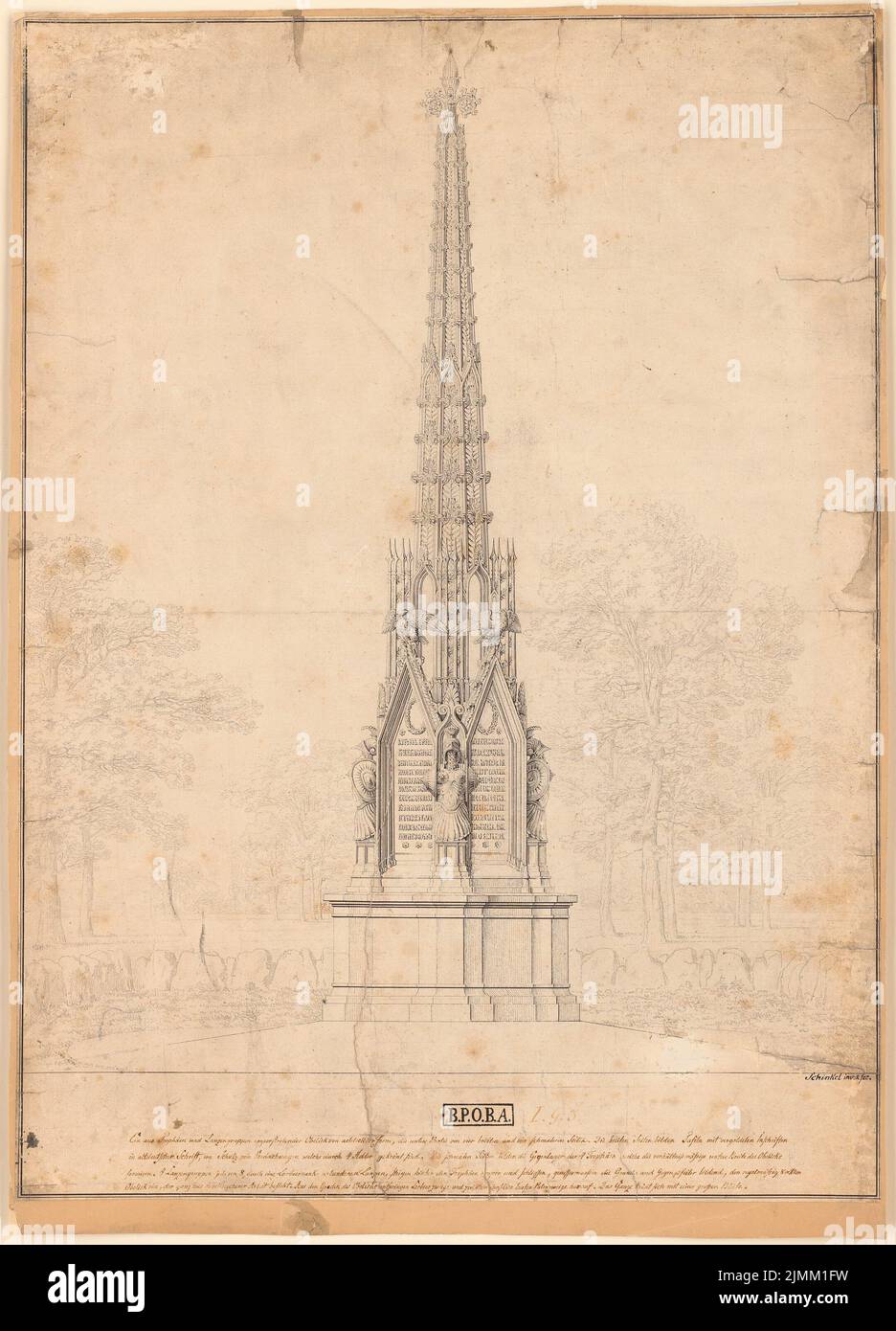 Schinkel Karl Friedrich (1781-1841), monument à la Courbière Generalfeldmarschall Courbière à Graudenz (1814) : Haut. Crayon sur papier, 81,6 x 58,8 cm (y compris les bords de numérisation) Banque D'Images