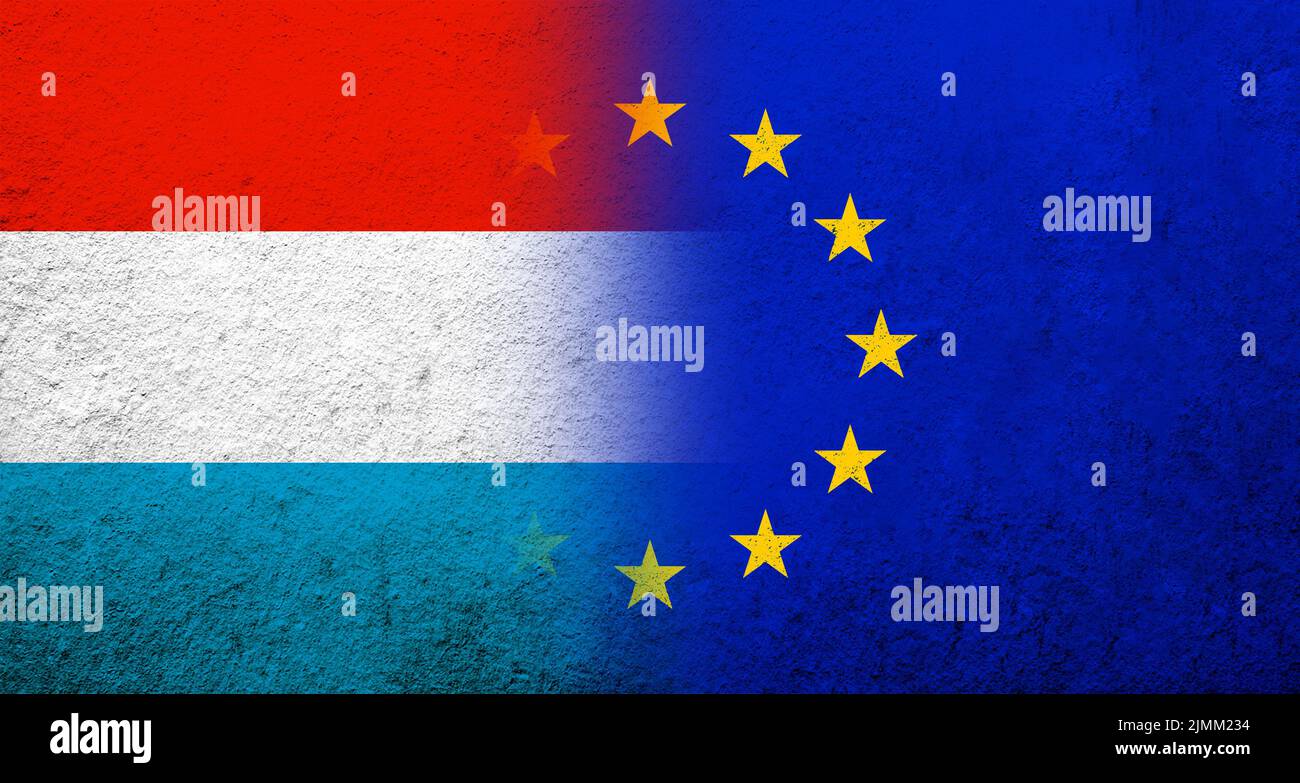 Drapeau de l'Union européenne avec le drapeau national du Luxembourg. Grunge l'arrière-plan Banque D'Images