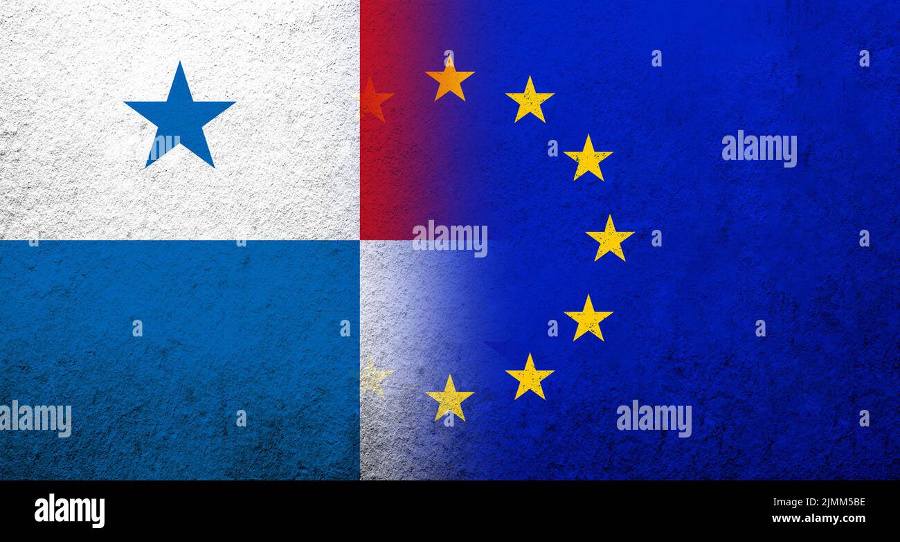 Drapeau de l'Union européenne avec le drapeau national du Panama. Grunge l'arrière-plan Banque D'Images