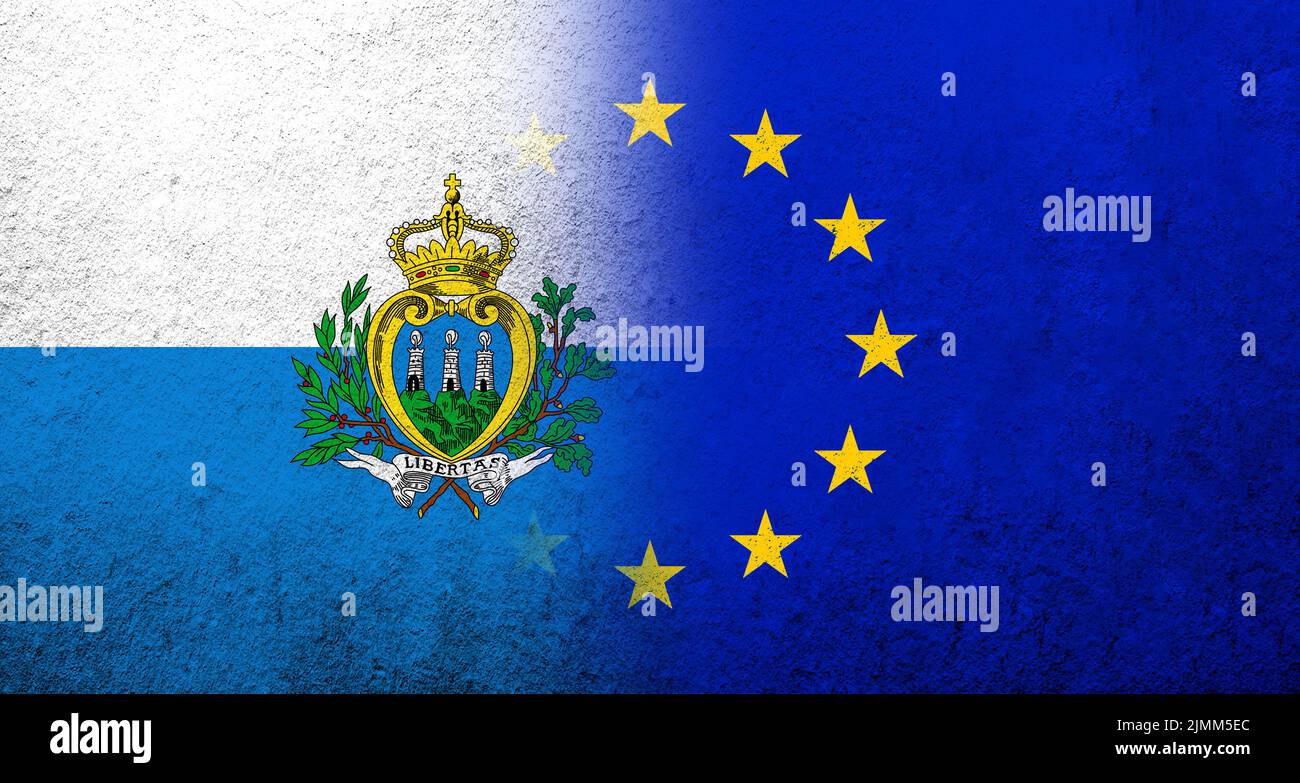 Drapeau de l'Union européenne avec Saint-Marin drapeau national. Grunge l'arrière-plan Banque D'Images