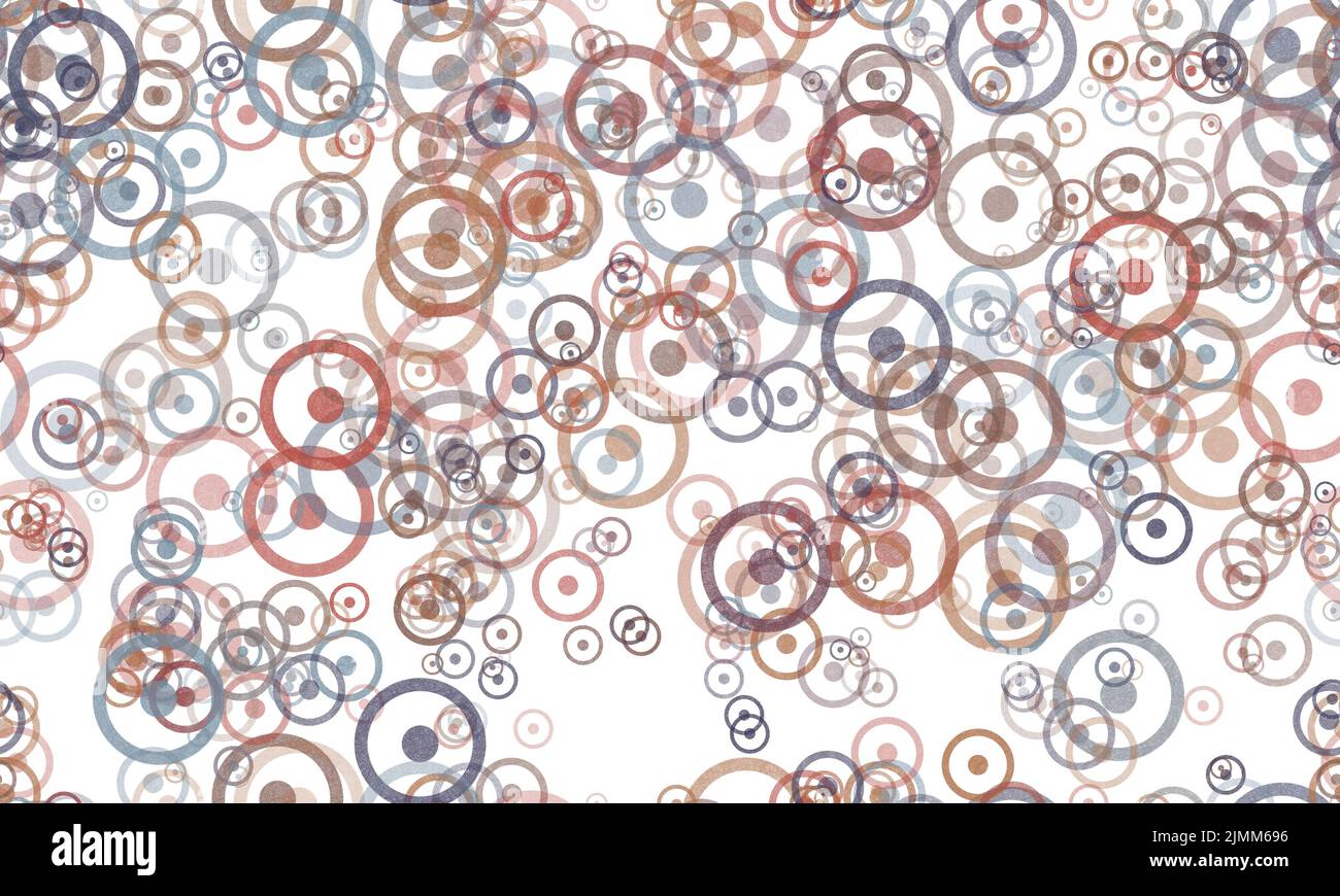 Motif de cercles aléatoires, couleurs marron et gris sur fond blanc. Motif sans couture.signe astrologique du soleil Banque D'Images