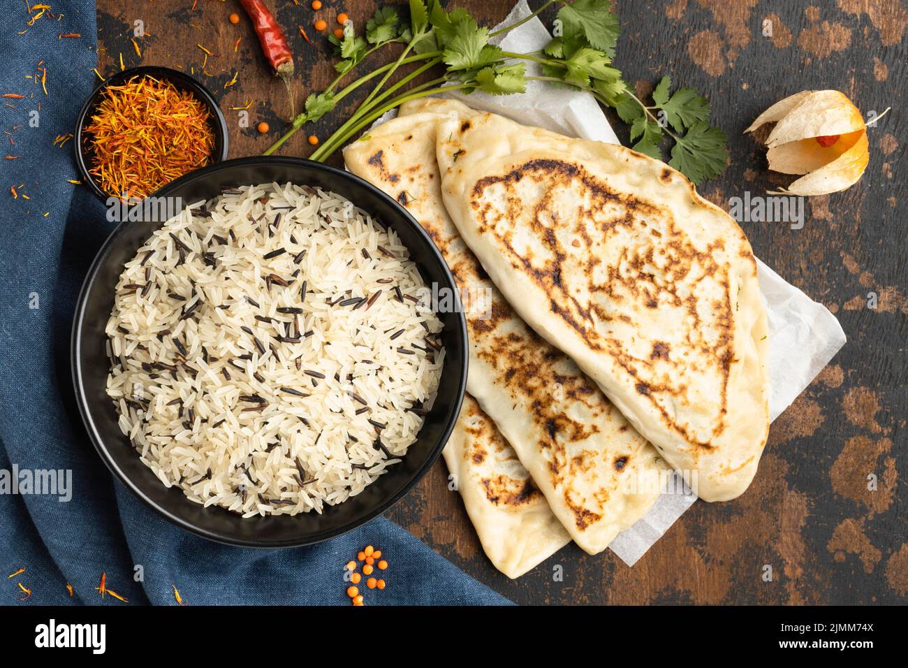 Vue de dessus cuisine indienne Banque D'Images