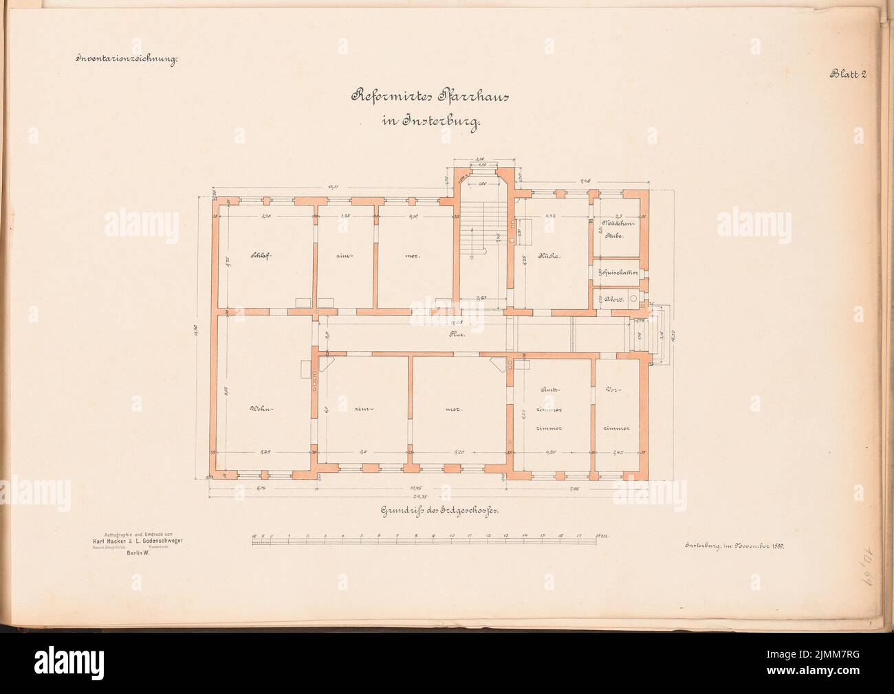 Architecte inconnu, répertoire réformé, Inserburg (env 1890) : contenu du plan N.N. détecté. Lithographie, 35,2 x 49,8 cm (y compris les bords de balayage) Banque D'Images