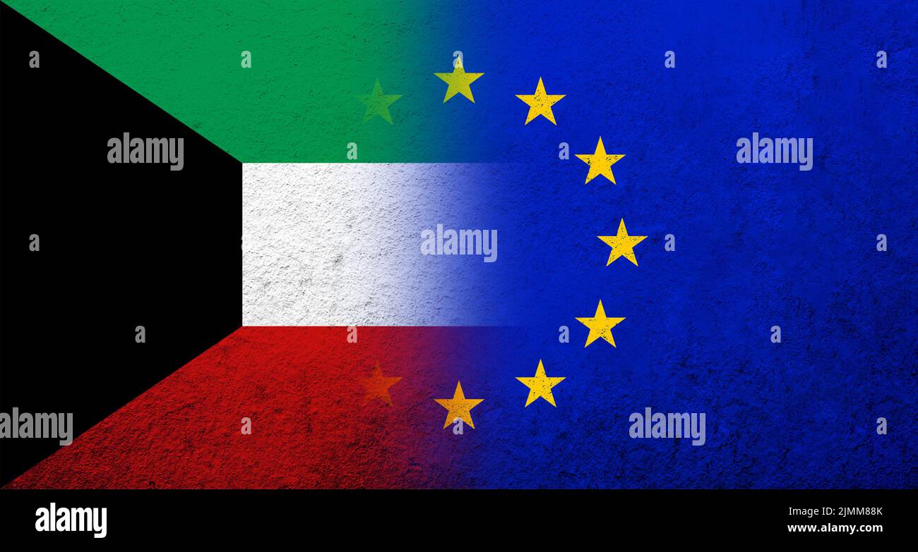 Drapeau de l'Union européenne avec drapeau national de l'État du Koweït. Grunge l'arrière-plan Banque D'Images