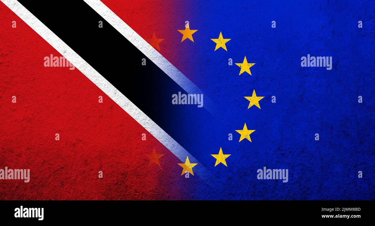 Drapeau de l'Union européenne avec la République de Trinité-et-Tobago drapeau national. Grunge l'arrière-plan Banque D'Images