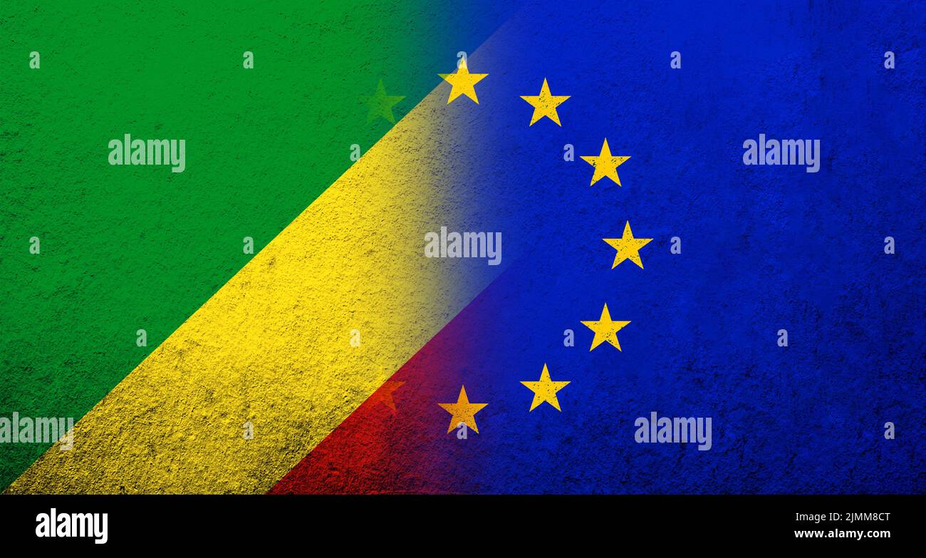 Drapeau de l'Union européenne avec la République du Congo drapeau national. Grunge l'arrière-plan Banque D'Images