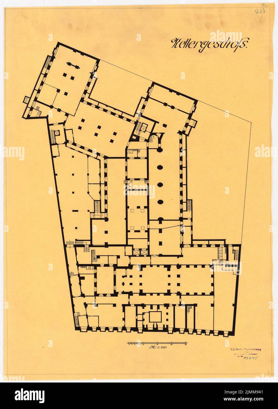 Messel Alfred (1853-1909), bâtiment administratif de l'AEG (Allgemeine Elektrizitätsgesellschaft) à Berlin (1905-1907), plan d'étage UG 1: 200, encre sur transparent, tu UB Plan inv collection. N° 12045 Banque D'Images