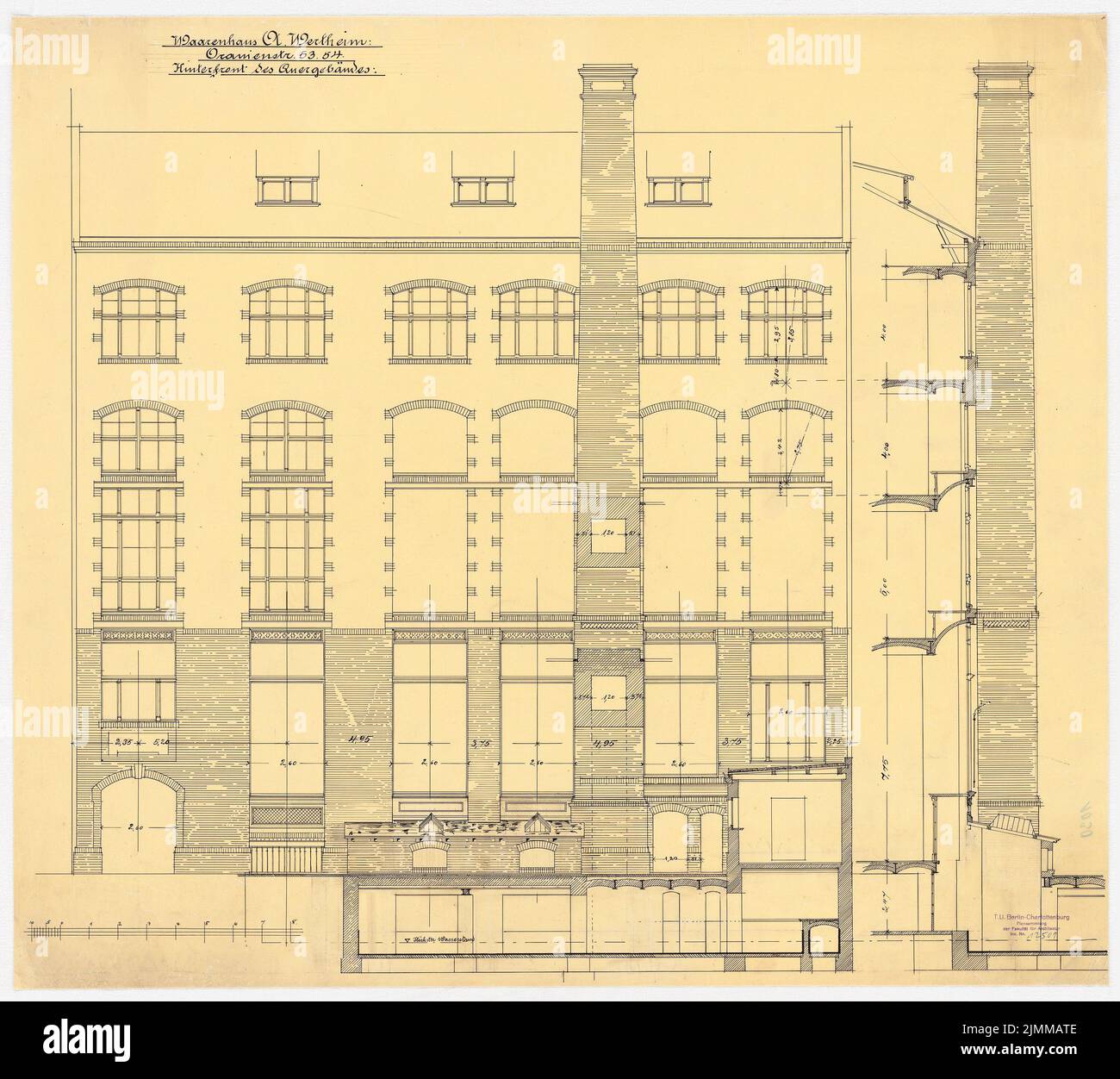 Messel Alfred (1853-1909), Wertheim, Oranienstraße, Berlin. Extension (1900), construction transversale : vue arrière, 1:50, encre sur transparent, tu UB Plan collection inv. N° 12501 Banque D'Images