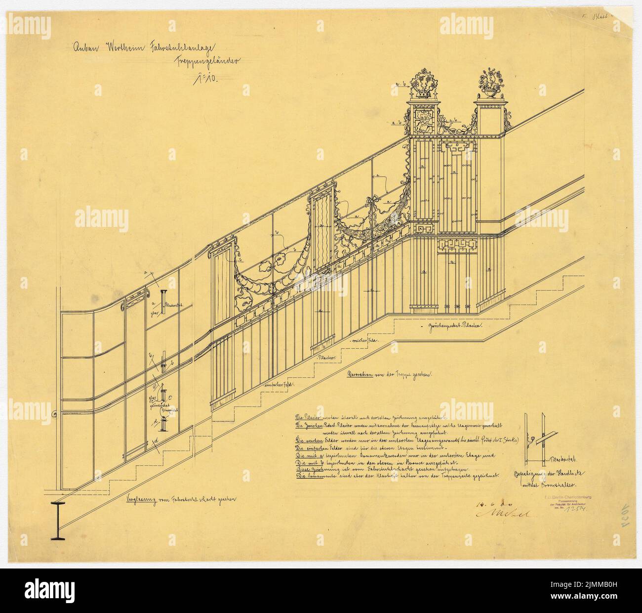 Messel Alfred (1853-1909), Wertheim, Oranienstraße, Berlin. Extension (14 juin 1900), rail d'escalier, 1:10, encre sur transparent, Tu UB Plan collection inv. N° 12514 Banque D'Images