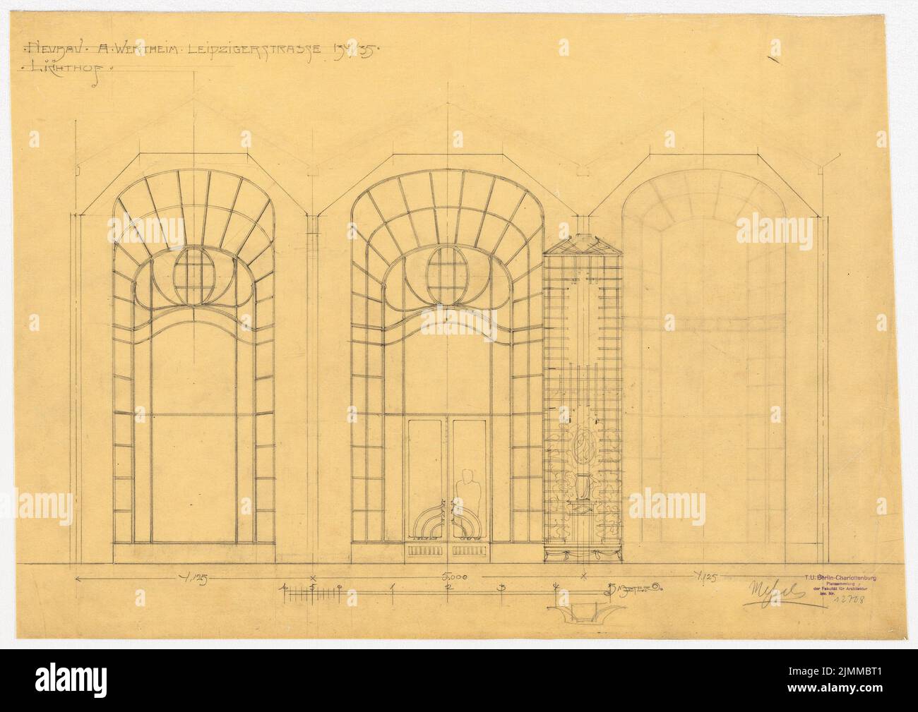 Messel Alfred (1853-1909), Wertheim, Leipziger Straße, Berlin. 2. Phase de construction (1899-1900), entrées de l'atrium, crayon sur transparent, tu UB Plan collection inv. N° 12708 Banque D'Images