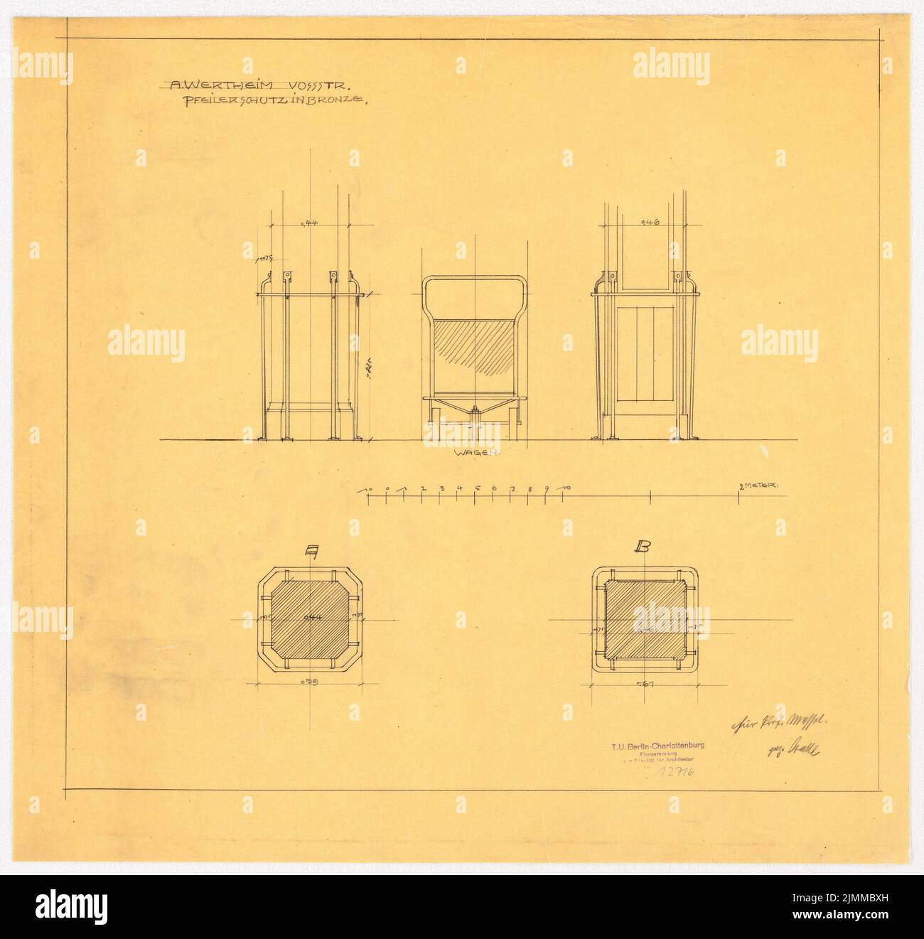 Messel Alfred (1853-1909), Wertheim, Leipziger Straße, Berlin. 2. Phase de construction (1899-1900), protection de pilier, crayon sur transparent, tu UB Plan collection inv. N° 12716 Banque D'Images