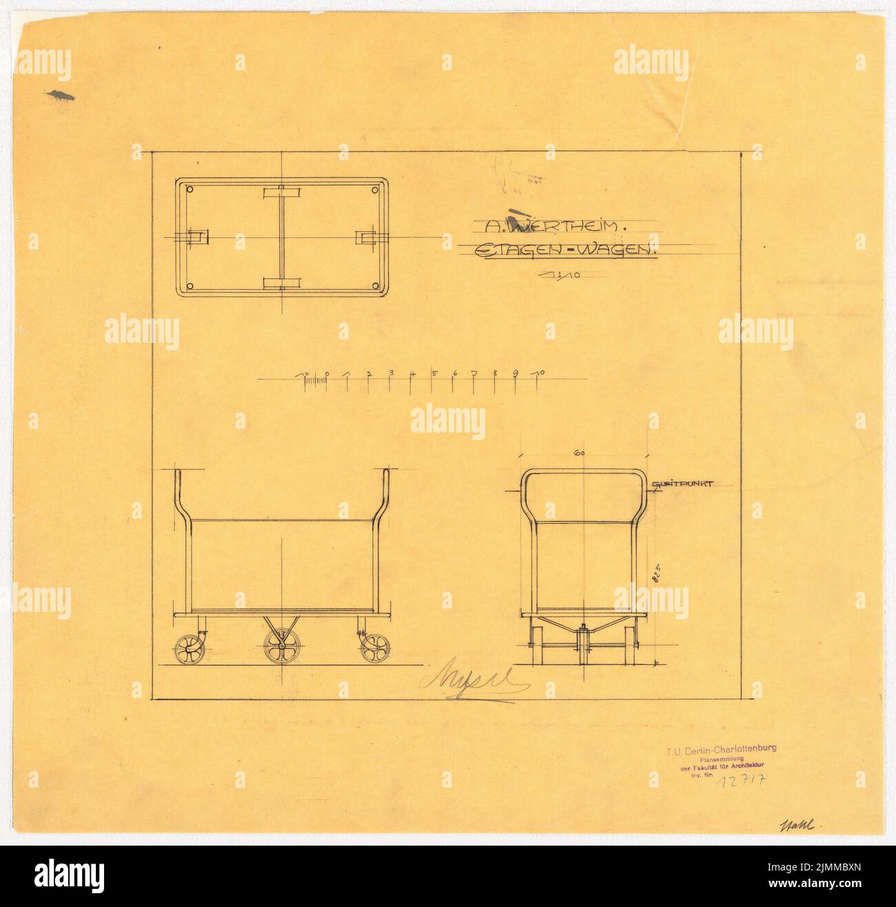 Messel Alfred (1853-1909), Wertheim, Leipziger Straße, Berlin. 2. Phase de construction (1899-1900), wagon de plancher, 1:10, crayon sur transparent, tu UB Plan collection inv. N° 12717 Banque D'Images