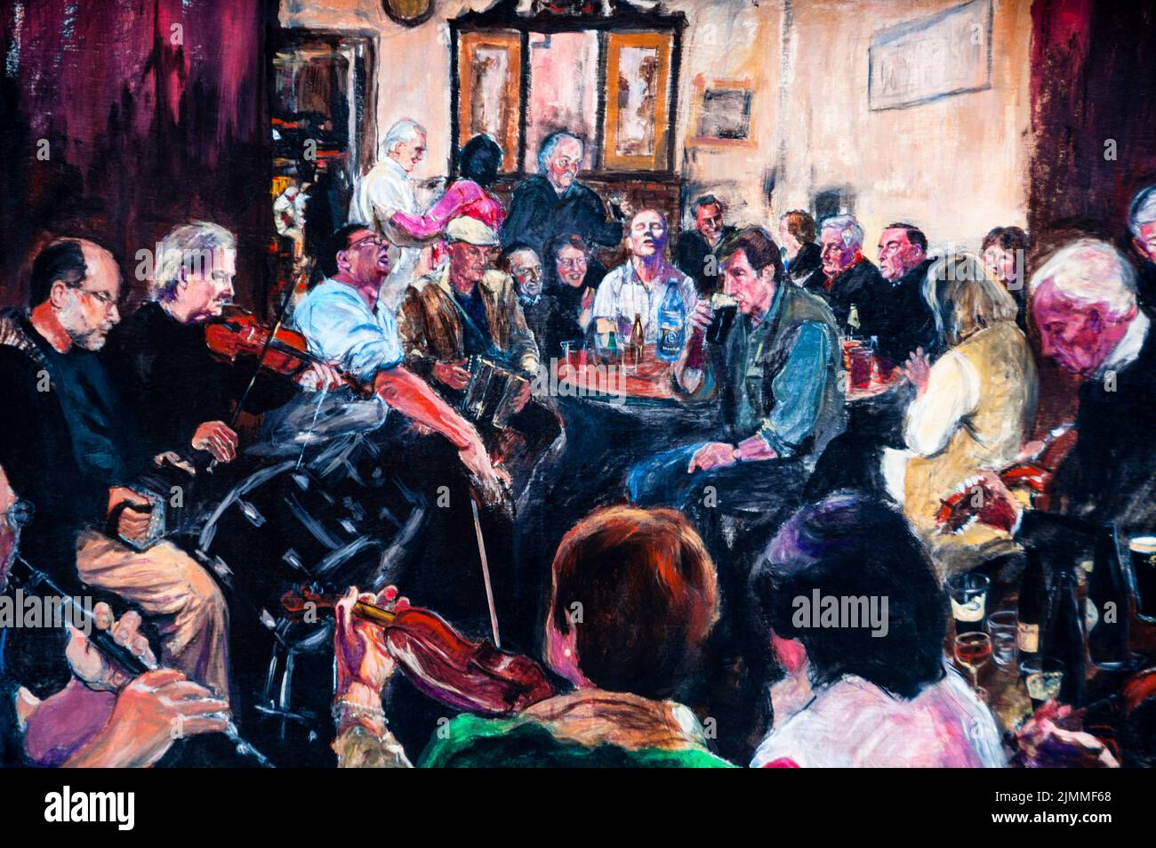 Des peintures murales d'art public en plein air de la musique irlandaise traditionnelle à Carrick-on-Suir, comté de Tipperary, Irlande. Banque D'Images