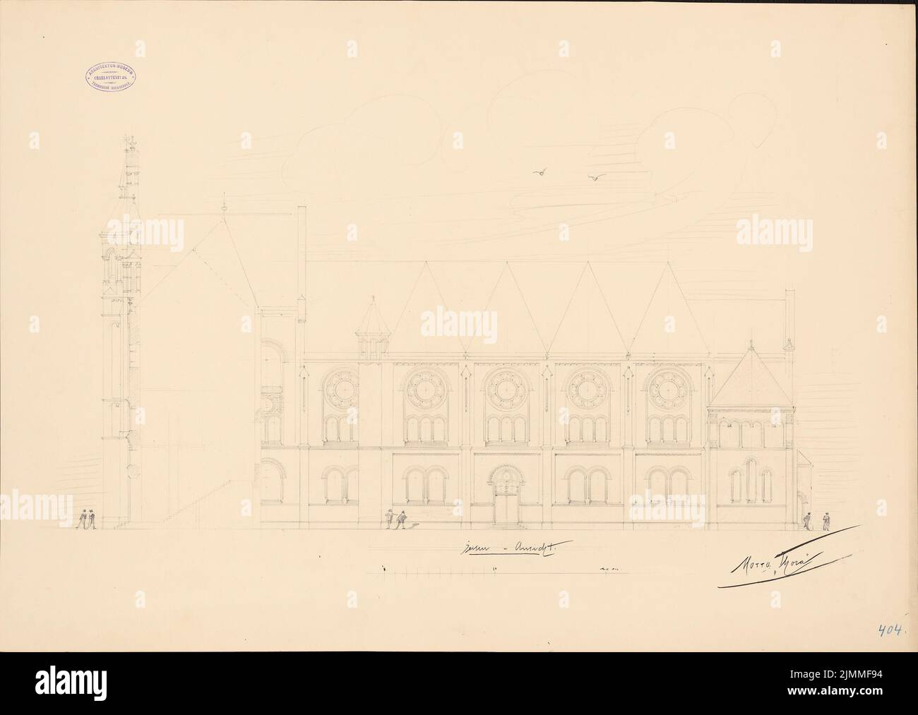 Hoffmann Emil (1845-1901), synagogue de Berlin. Compétition mensuelle octobre 1888 (probablement dessin original) (11,1888): RISS vue latérale 1: 100. Crayon, 58,5 x 82,3 cm (y compris les bords de numérisation) Banque D'Images