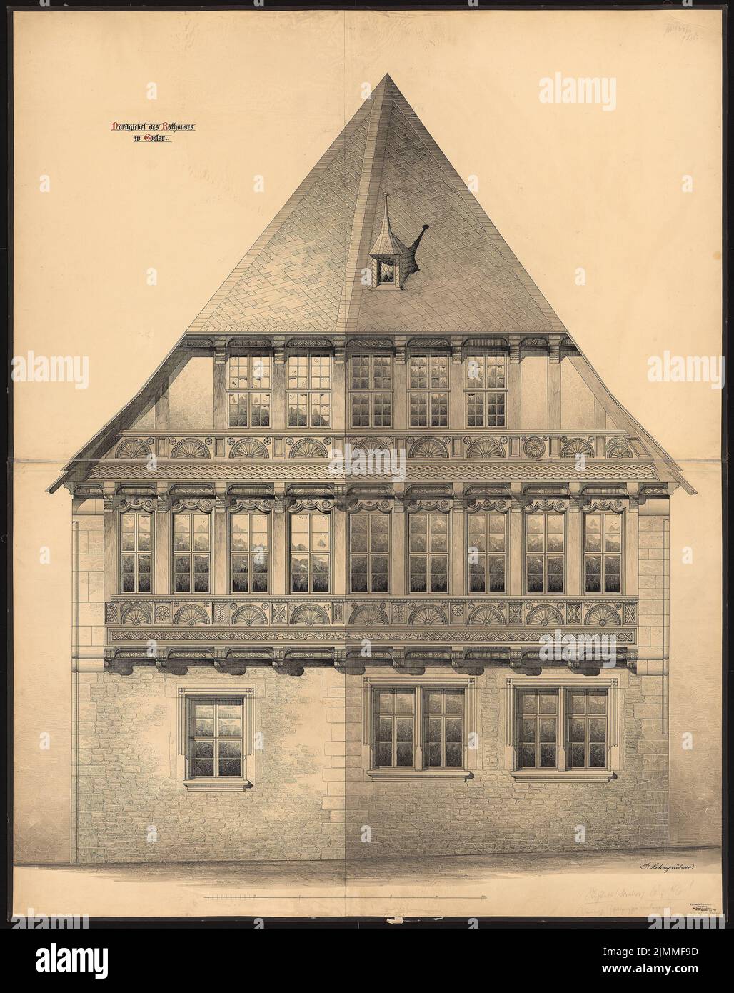 Lehmmübner Paul (1855-1916), hôtel de ville de Goslar (1903) : vue sur le pignon nord. Encre sur carton, 202,3 x 160 cm (y compris les bords de numérisation) Banque D'Images