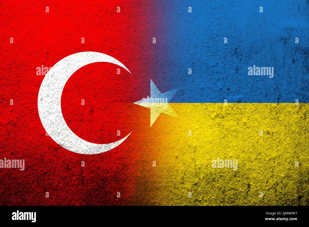 Drapeau national de la Turquie avec drapeau national de l'Ukraine. Grunge l'arrière-plan Banque D'Images