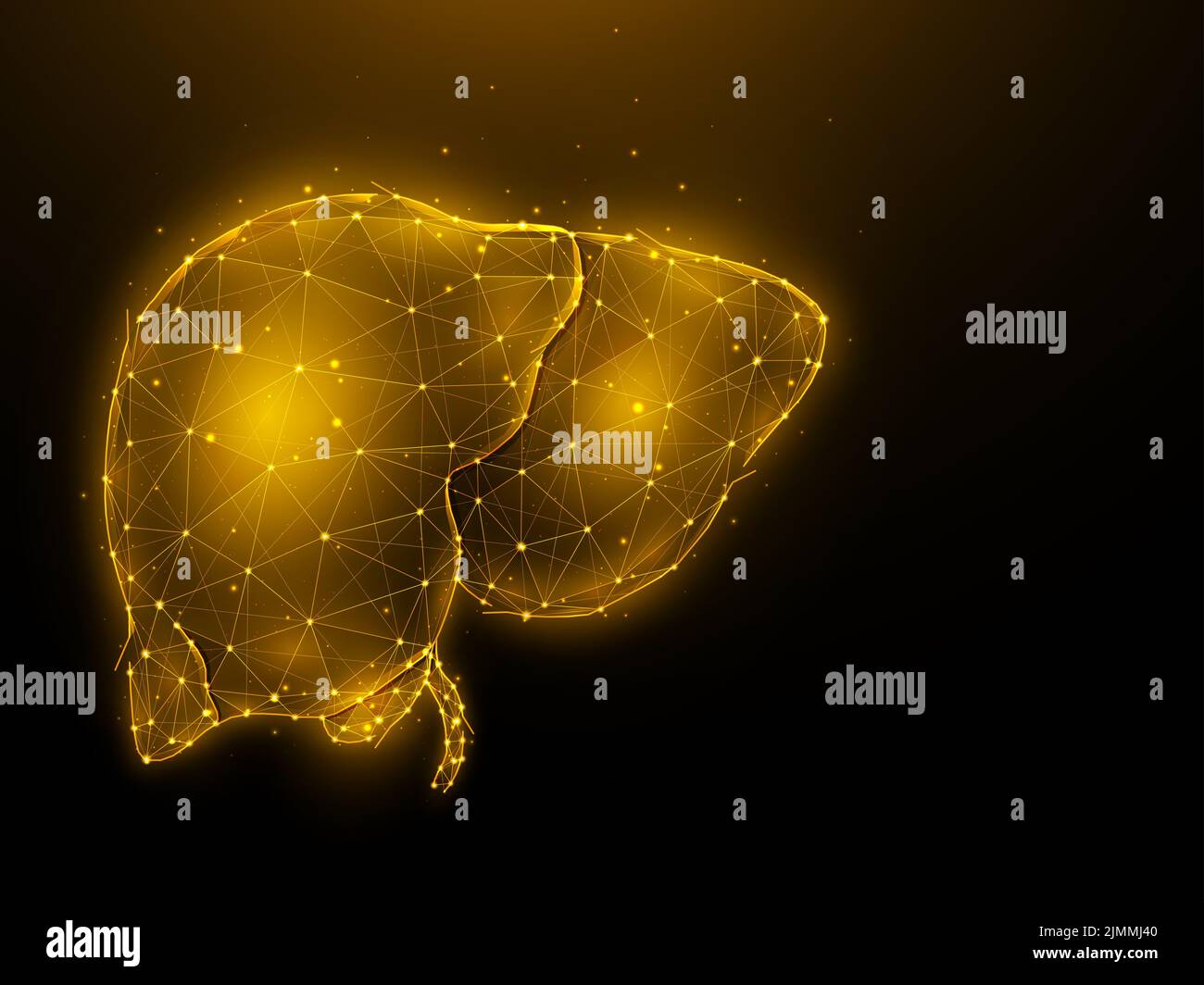Illustration vectorielle polygonale abstraite d'un foie humain sur fond sombre. Glande digestive, conception interne en polyéthylène basse. Médical Banque D'Images