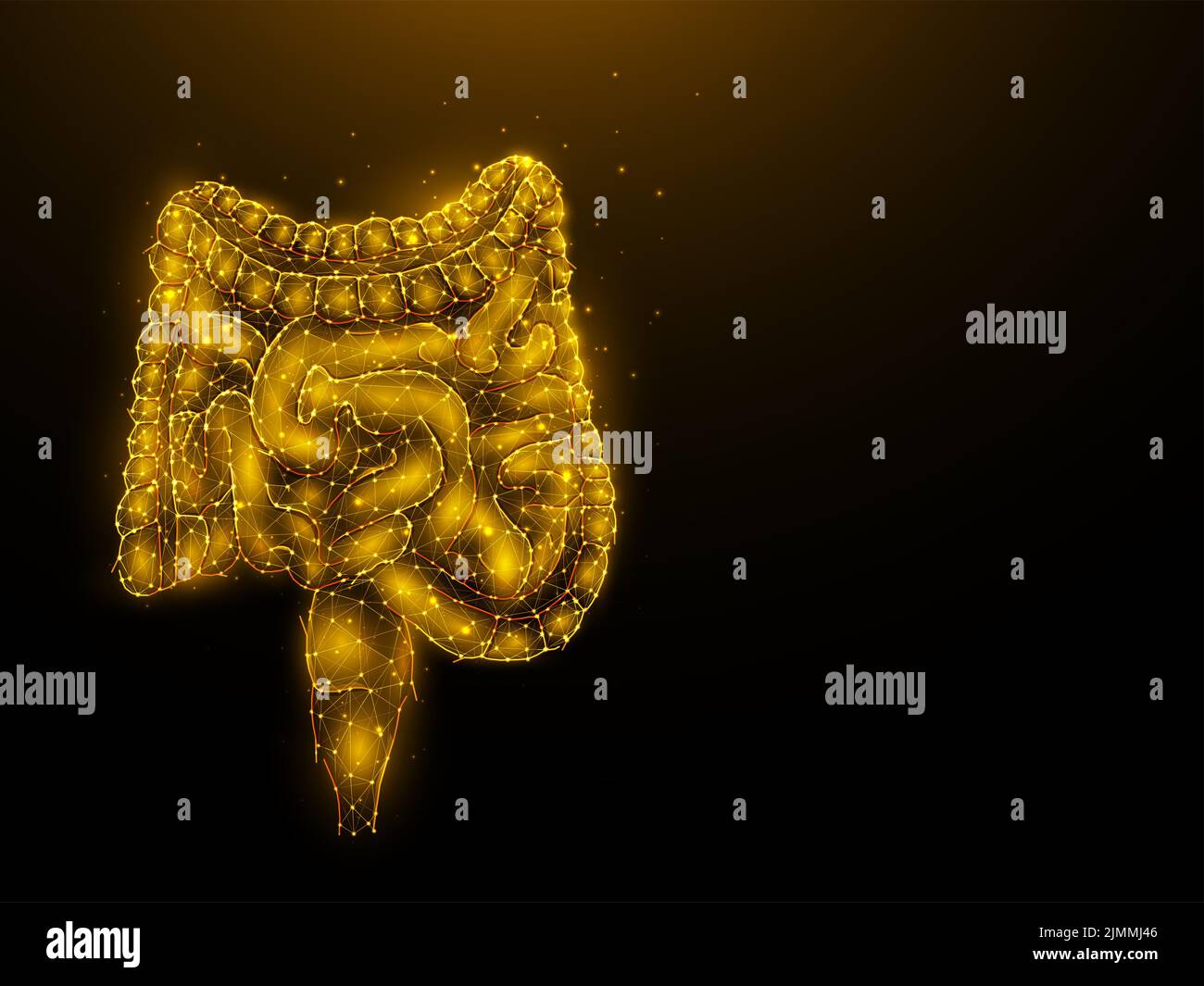 Abstraction illustration polygonale des intestins sur fond sombre. Système digestif, organe interne bas conception poly. Moyenne Banque D'Images