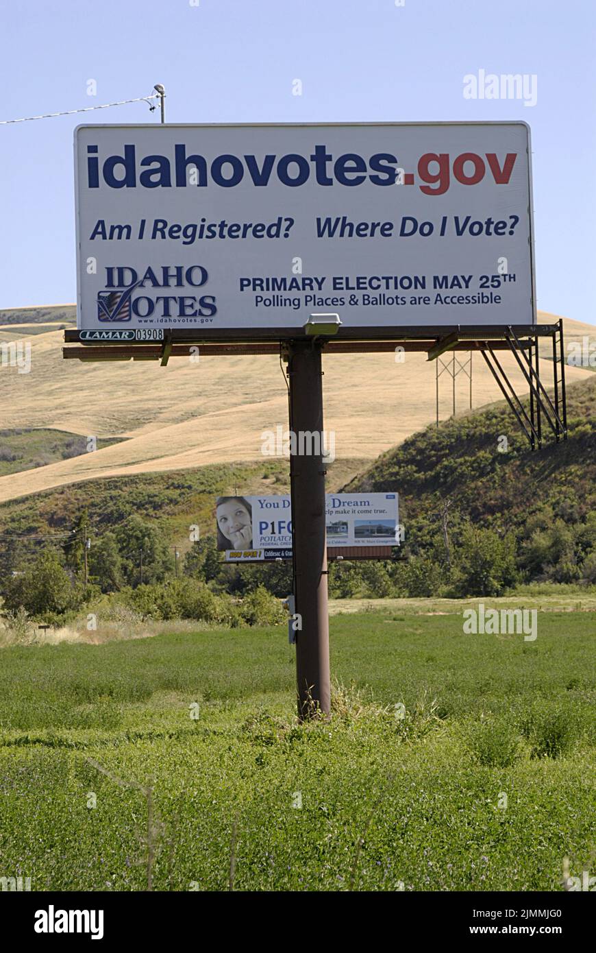 Lapwai/idaho/Etats-Unis /15 juillet 2010. Panneau d'affichage pour sensibiliser les électeurs idahoniens Idahovotes.Gov pour les élections d'état. (Photo.Francis Joseph Dean/Dean Ictures) Banque D'Images
