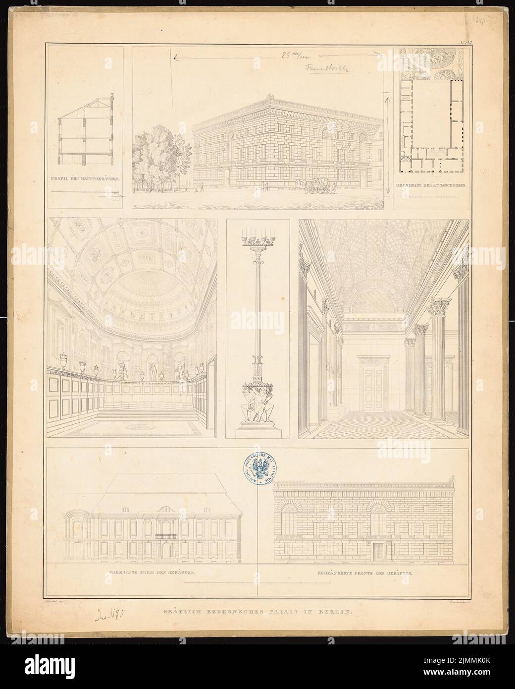 Schinkel Karl Friedrich (1781-1841), Gräfl. Palais de Redersches, Berlin. Modification. (De: Collection de dessins architecturaux par Schinkel, 1852) (1828-1830): Tafel 134: Dessins de conversion. Lithographie sur papier, 53,7 x 43 cm (y compris les bords de numérisation) Banque D'Images