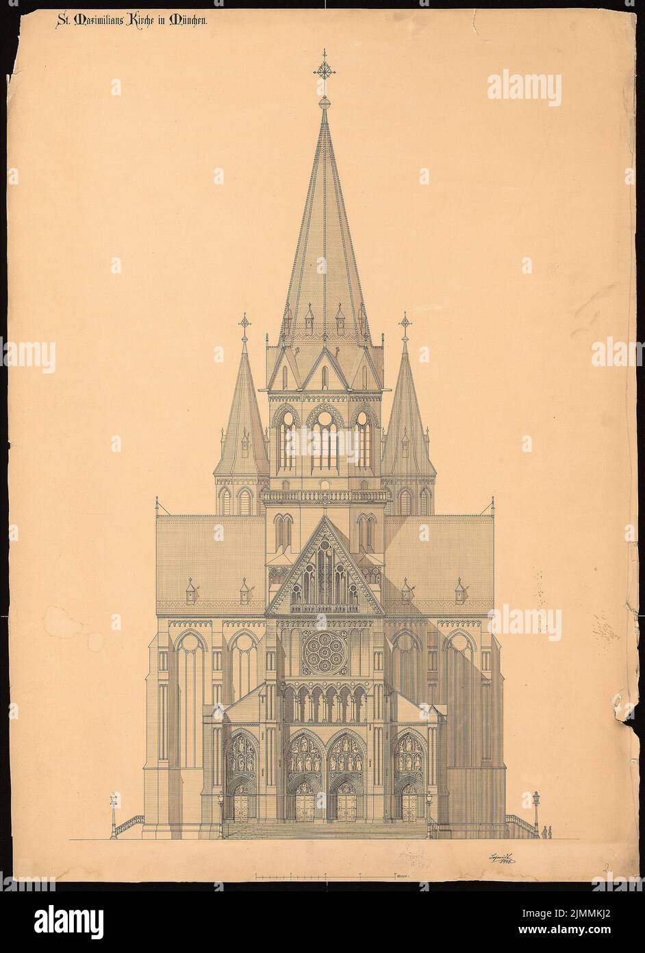 Schmidt Heinrich von (1850-1928), St. Maximilianskirche, Munich: Vue. Encre, crayon sur carton, 127,1 x 92,1 cm (bord de numérisation inclus). Banque D'Images