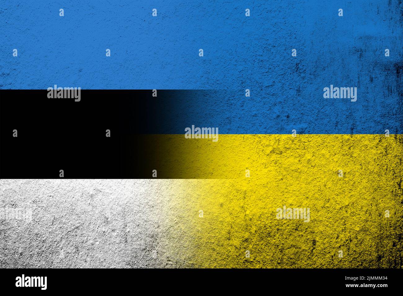 Drapeau national de la République d'Estonie avec drapeau national de l'Ukraine. Grunge l'arrière-plan Banque D'Images