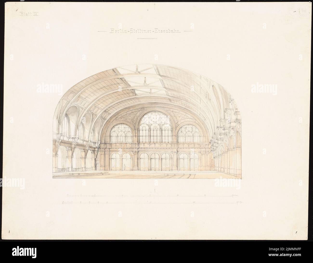 Orth & Knoblauch, Stettiner Bahnhof à Berlin (1873) : vue de l'intérieur du hall. Aquarelle crayon sur la boîte, 35,9 x 46,7 cm (y compris les bords de numérisation) Banque D'Images