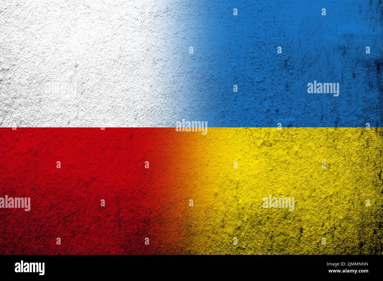 Drapeau national de la République de Pologne avec drapeau national de l'Ukraine. Grunge l'arrière-plan Banque D'Images