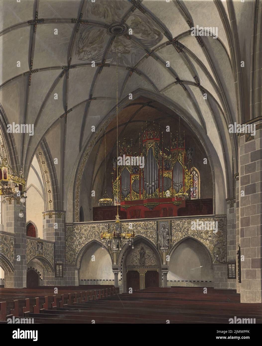 Oenicke Karl (1862-1924), église, Liegnitz (1913) : perspective de l'intérieur. Tuche aquarelle sur la boîte, 74,8 x 60,6 cm (y compris les bords de numérisation) Banque D'Images