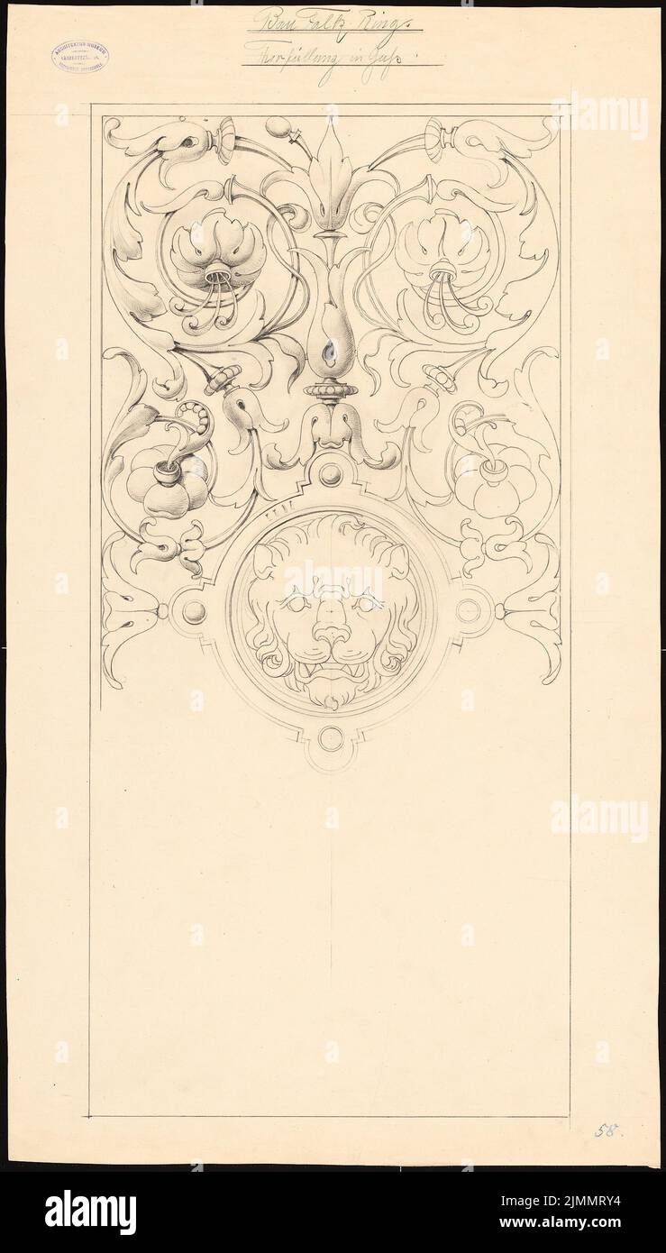 Baum Philipp (1849-1886), immeuble résidentiel Falk-Ring, Mayence (1884-1884): Remplissage de portes en Guss (blanc) [incomplet]. Crayon sur papier, 91,6 x 52,1 cm (y compris les bords de numérisation) Banque D'Images