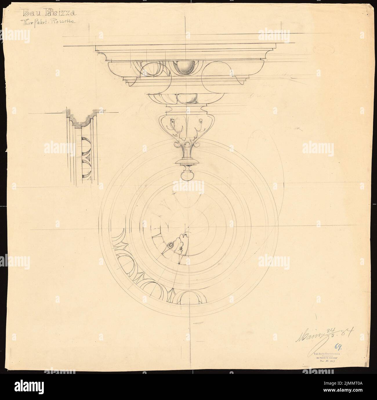 Baum Philipp (1849-1886), immeuble résidentiel de Panizza, Mayence (24 mai 1884): Entrée porte: Rosette 1: 1. Crayon sur papier, 77,4 x 78,1 cm (y compris les bords de numérisation) Banque D'Images