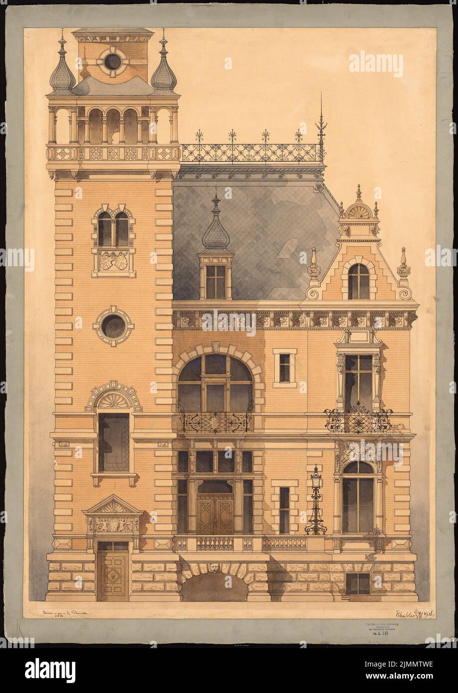 Dentrich A., Villa (08.08.1886) : section façade. Tuche aquarelle sur la boîte, 106,3 x 75,1 cm (y compris les bords de numérisation) Banque D'Images