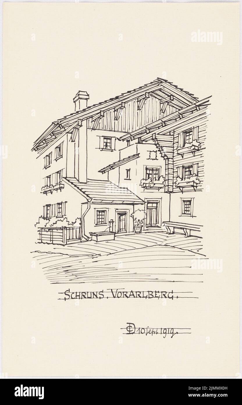 Dollinger Conrad (1840-1925), Schruns/Vorarlberg (10.09.1919) : vue en perspective d'une maison. Encre sur papier, 33,3 x 21,3 cm (y compris les bords de numérisation) Banque D'Images
