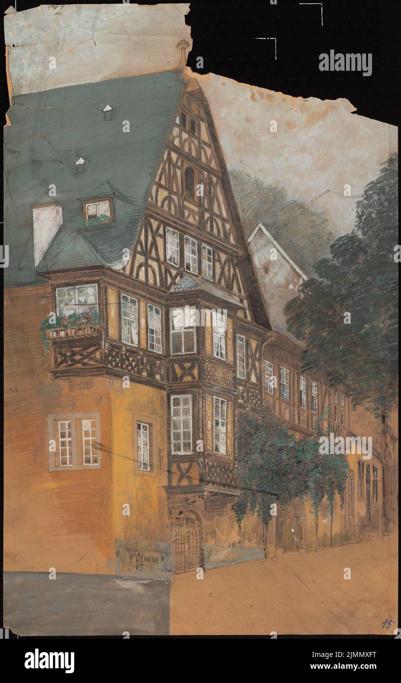 Balcke Alfred (1857-1909), maison à colombages (sans date) : vue en perspective. Crayon aquarelle, blanc sur papier, 73,6 x 46,2 cm (y compris les bords de numérisation) Banque D'Images