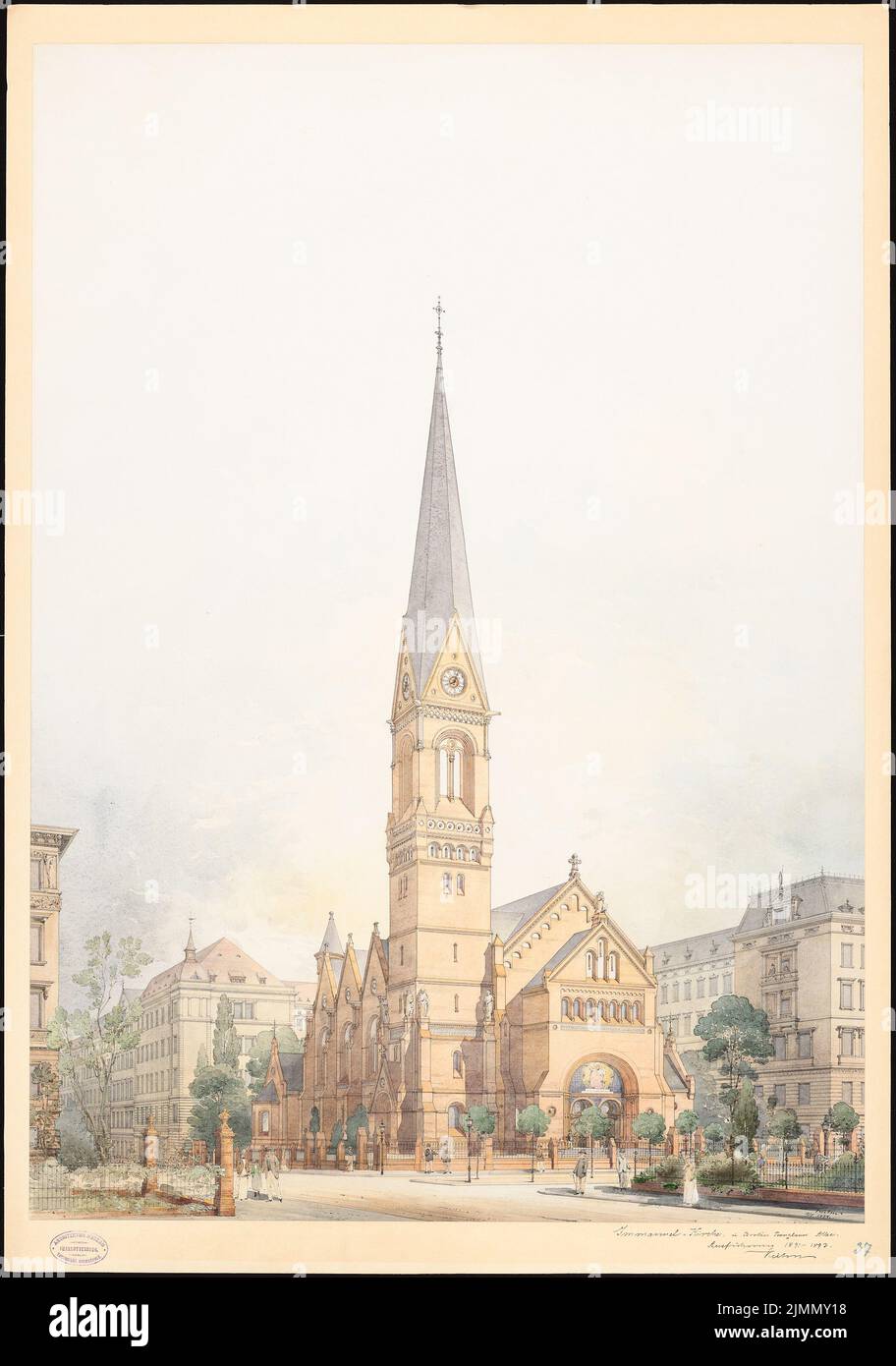 Kühn Bernhard (1838-1917), Immanuelkirche à Berlin (15 mai 1894): Perspective. Tuche aquarelle sur la boîte, 99 x 69,5 cm (y compris les bords de numérisation) Banque D'Images