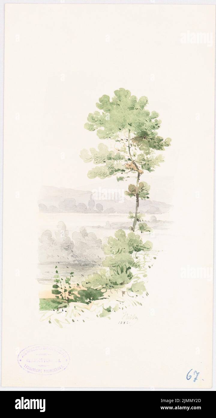 Kühn Bernhard (1838-1917), paysage (1882): Vue. Tuche aquarelle sur la boîte, 33,7 x 18,7 cm (y compris les bords de numérisation) Banque D'Images