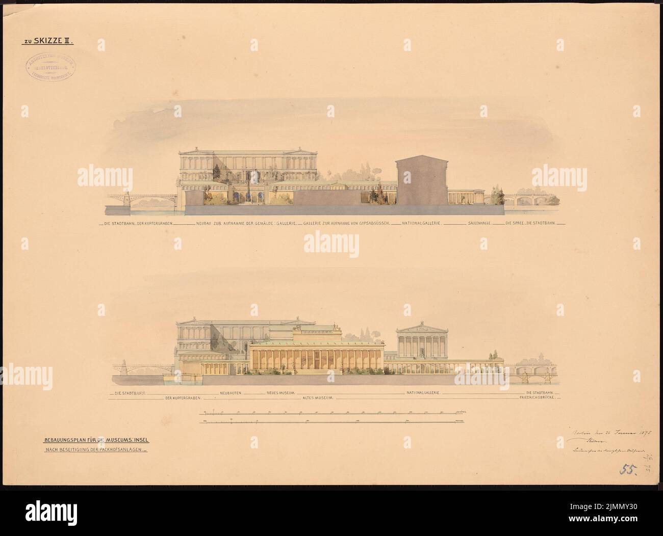 Kühn Bernhard (1838-1917), plan de développement de l'île muséale, Berlin. 1st et 2nd projets (26 janvier 1875): Vues. Tuche aquarelle sur la boîte, 44 x 59,4 cm (y compris les bords de numérisation) Banque D'Images