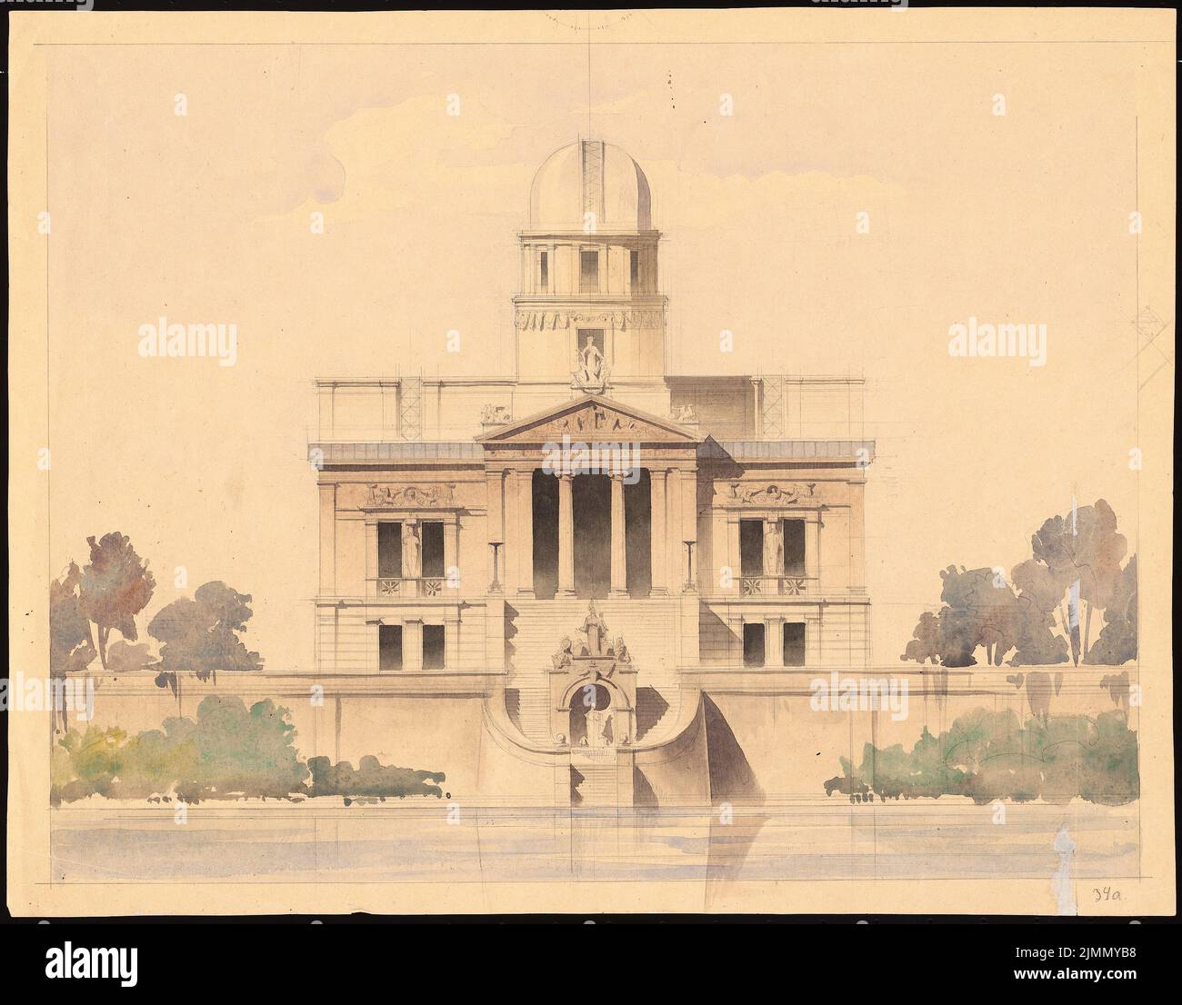 Lange Emil (1841-1926), observatoire (sans date) : avant-projet, tort. Aquarelle crayon sur la boîte, 41,7 x 53,3 cm (y compris les bords de numérisation) Banque D'Images