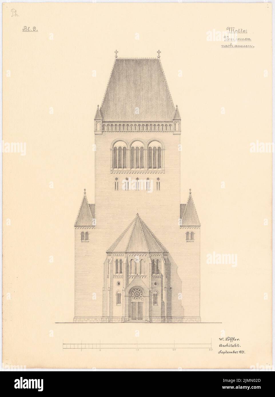 Löffler Wilhelm (né en 1850), église (09,1921) : vue sur l'entrée. Crayon sur carton, 50 x 37 cm (y compris les bords de numérisation) Banque D'Images