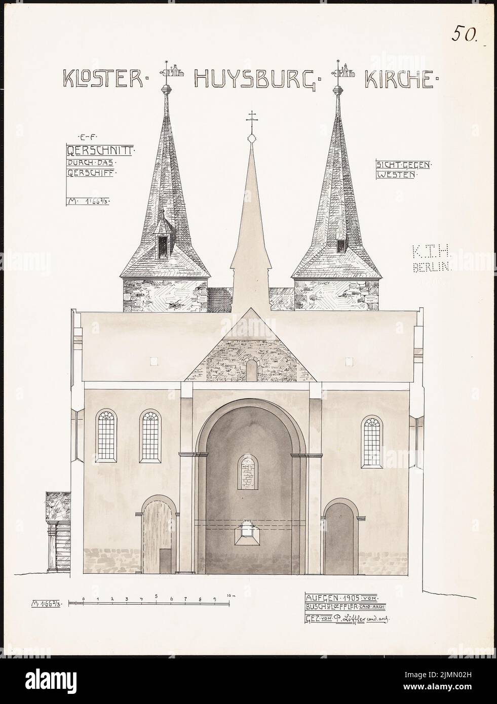 Löffler Paul, Klosterkirche Huysburg (1905): Coupe transversale du transept 1:66. Tuche aquarelle sur la boîte, 67,5 x 50,9 cm (y compris les bords de numérisation) Banque D'Images