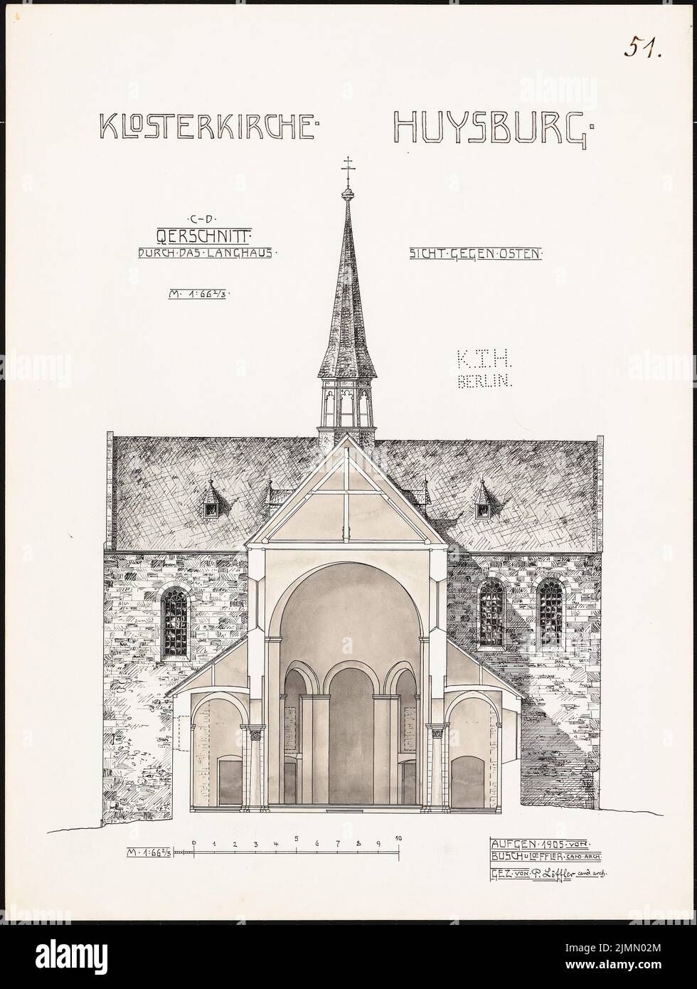 Löffler Paul, Klosterkirche Huysburg (1905) : coupe transversale de la nef 1:66. Tuche aquarelle sur la boîte, 67,5 x 50,9 cm (y compris les bords de numérisation) Banque D'Images