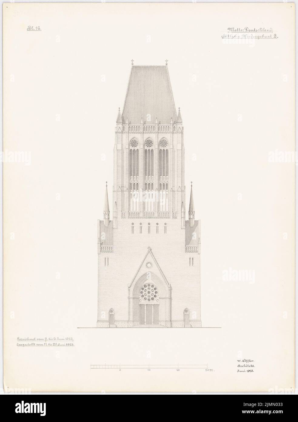 Löffler Wilhelm (né en 1850), église (06,1923): Vue. Crayon sur carton, 67,7 x 51,2 cm (y compris les bords de numérisation) Banque D'Images