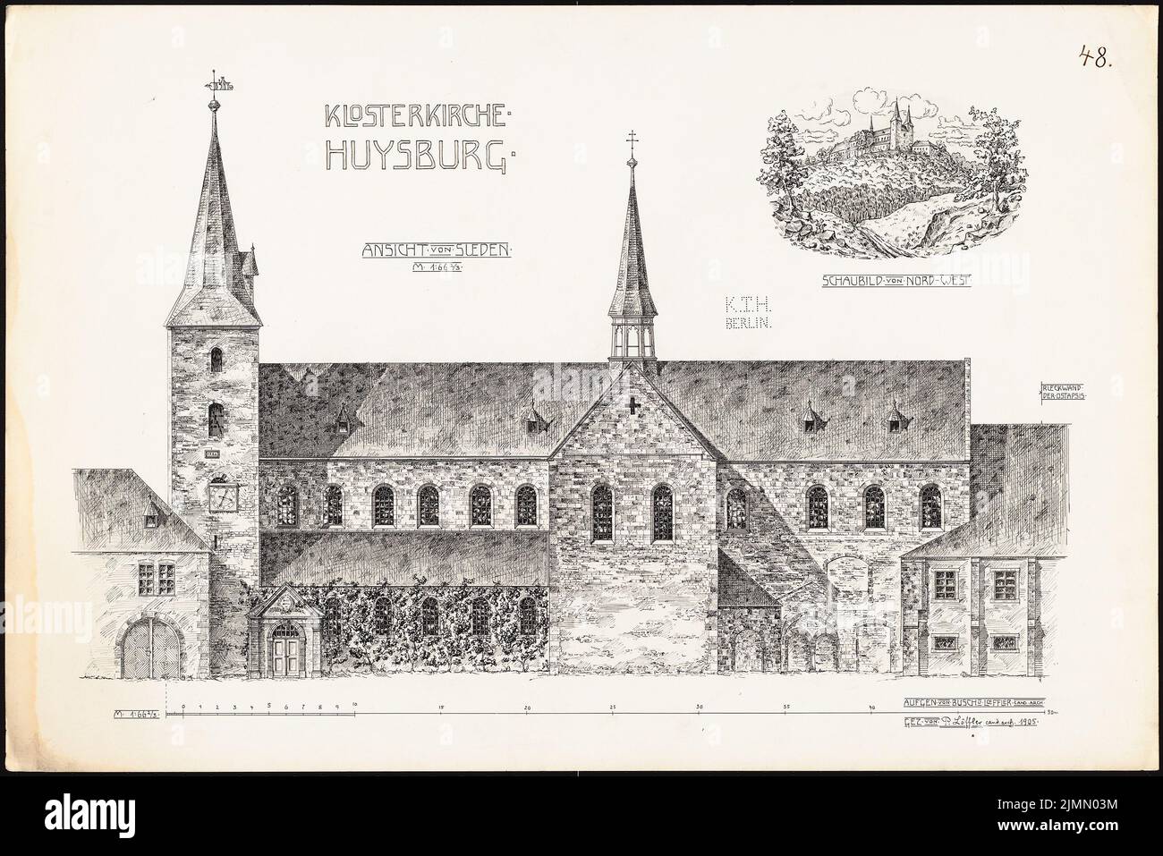 Löffler Paul, Klosterkirche Huysburg (1905) : vue sud 1:66. Encre sur carton, 67,6 x 101,3 cm (y compris les bords de numérisation) Banque D'Images