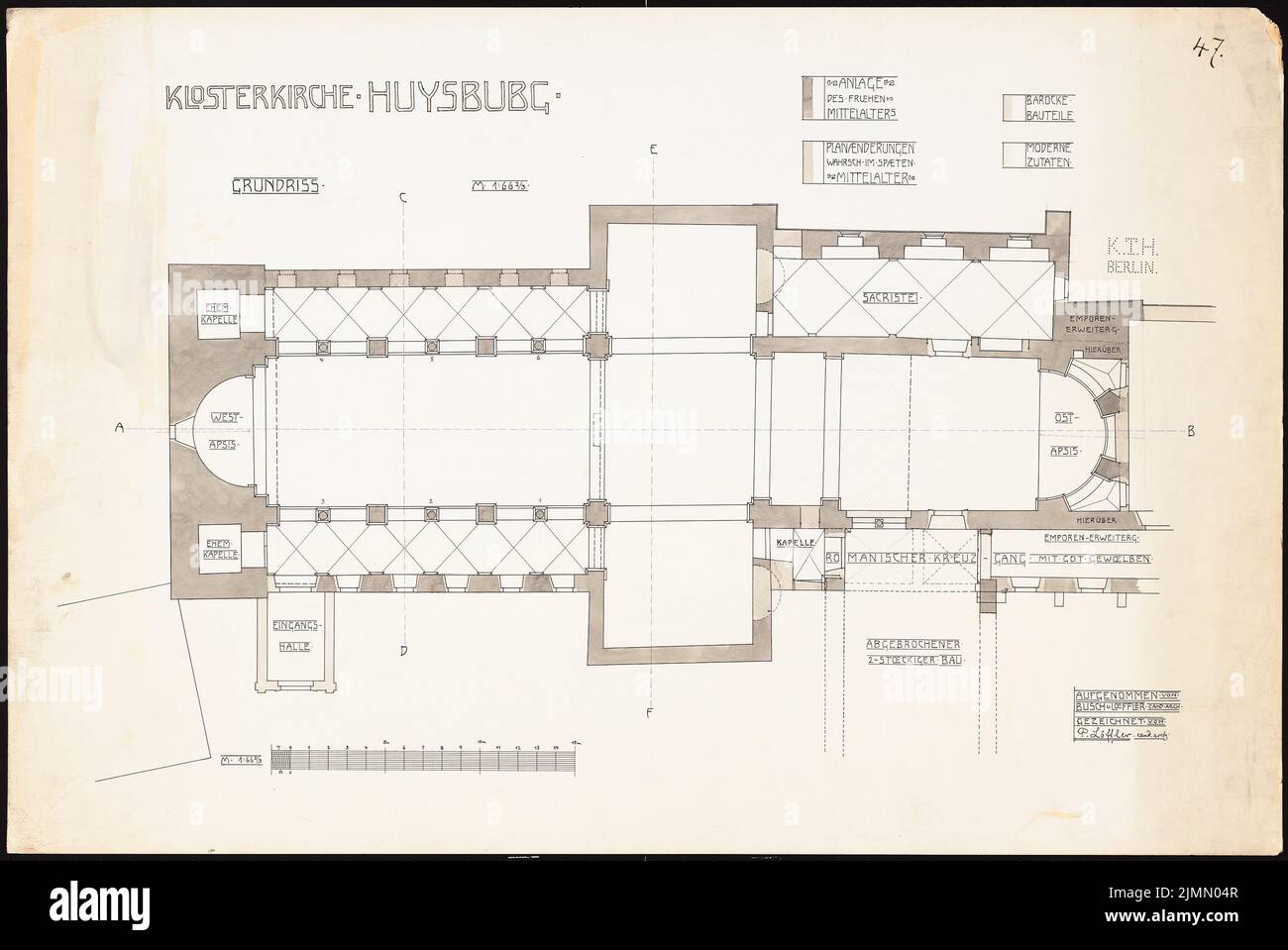 Löffler Paul, Klosterkirche Huysburg (1905): Plan d'étage 1:66. Encre, crayon, couleur de l'encre, aquarelle sur carton, 67,8 x 101,4 cm (y compris les bords de numérisation) Banque D'Images