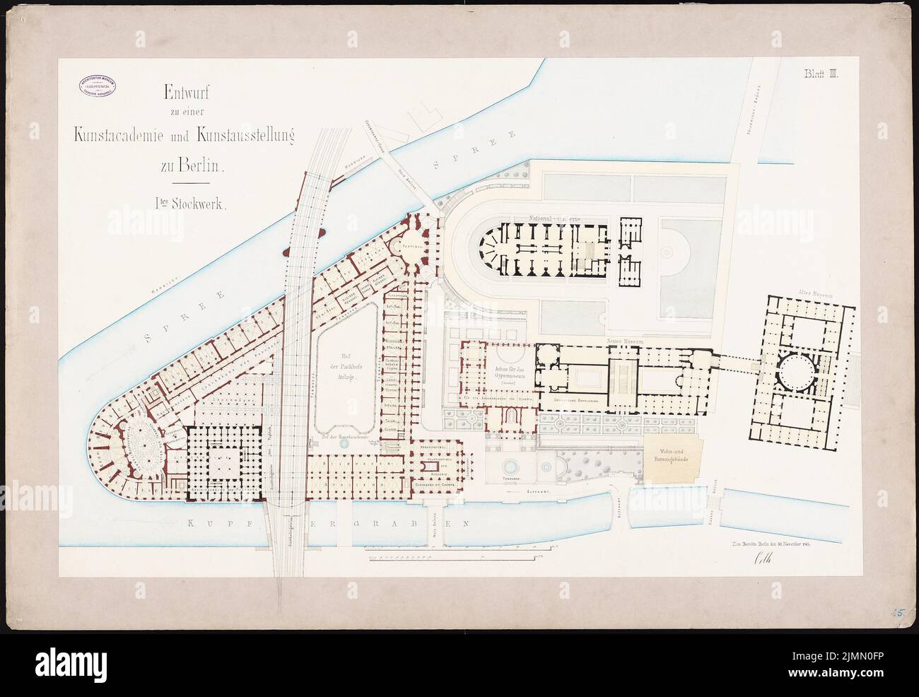 Orth August (1828-1901), collection d'art sur l'île des musées, Berlin. Projet II (30 novembre 1875) : plan d'étage du premier étage. Encre et crayon aquarelle sur la boîte, 78,3 x 113,5 cm (y compris les bords de numérisation) Banque D'Images