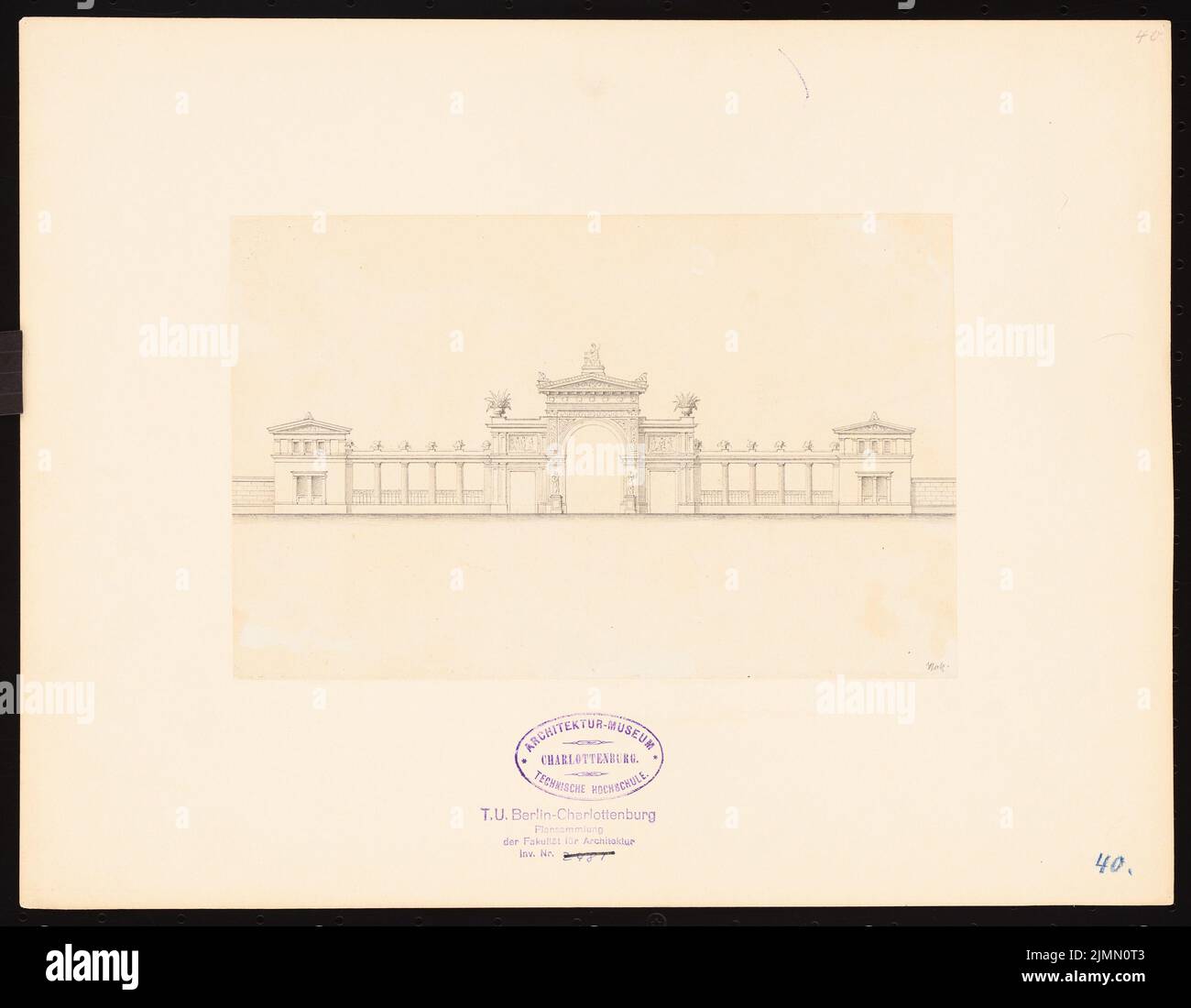 Holz Wilhelm Ferdinand (1799-1873), bâtiment de la porte (sans date): Vue. Crayon sur papier, sur carton, 28,2 x 36,3 cm (y compris les bords de numérisation) Banque D'Images